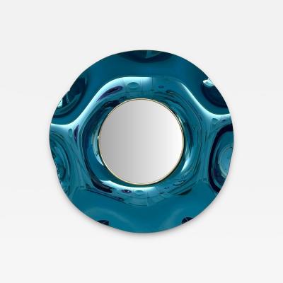 Ghir Studio Undulate Handmade Celestial Blue Crystal Mirror DIA 39 37 by Ghir Studio