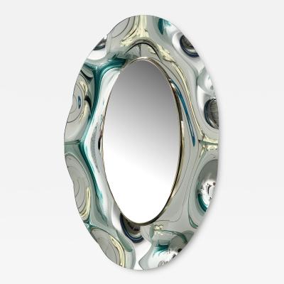 Ghir Studio Undulate Oval Mirror Silver Crystal and Polished Brass Frame by Ghir Studio