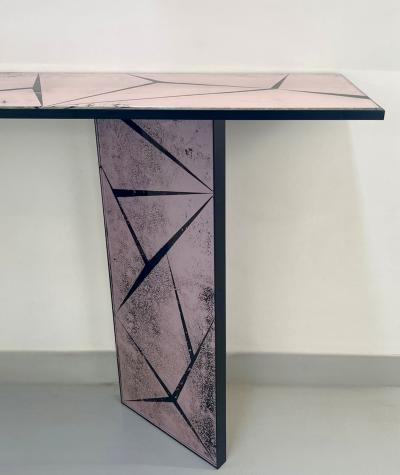 Ghir Studio Zig Zag Console Table in hand crafted Iridescent Pink Glass by Ghir Studio