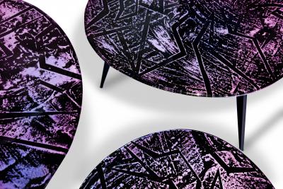 Ghir Studio Zig Zag Set of Three Handmade Iridescent Amethyst Coffee Tables by Ghir Studio