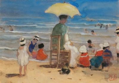Ghodrat Delbasteh French Watercolor Beach Scene