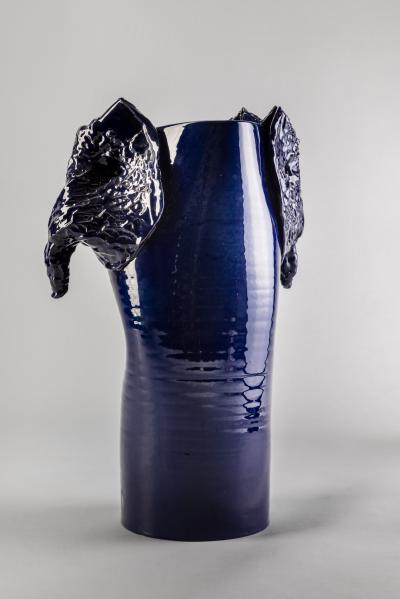 Giacinto Cerone Giacinto Cerone sculptural vase in blue glazed ceramic Italy after 1993