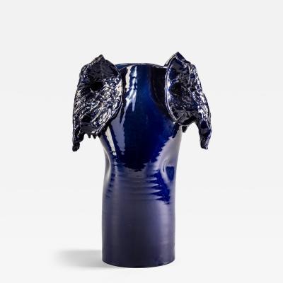 Giacinto Cerone Giacinto Cerone sculptural vase in blue glazed ceramic Italy after 1993