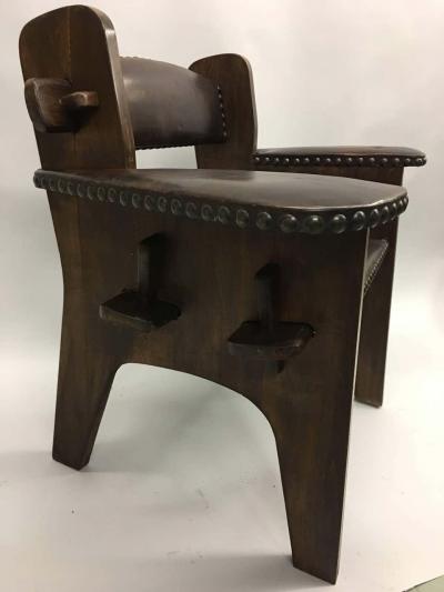 Giacomo Balla Pair of Italian Futurist Wood Leather Lounge Chairs Giacomo Balla Attributed