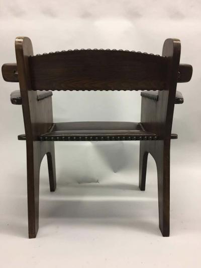 Giacomo Balla Pair of Italian Futurist Wood Leather Lounge Chairs Giacomo Balla Attributed