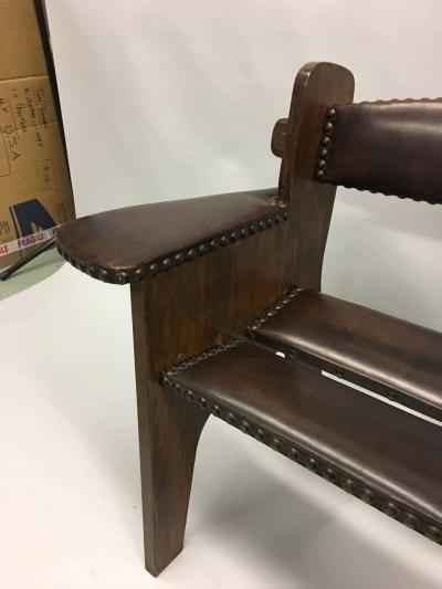 Giacomo Balla Pair of Italian Futurist Wood Leather Lounge Chairs Giacomo Balla Attributed