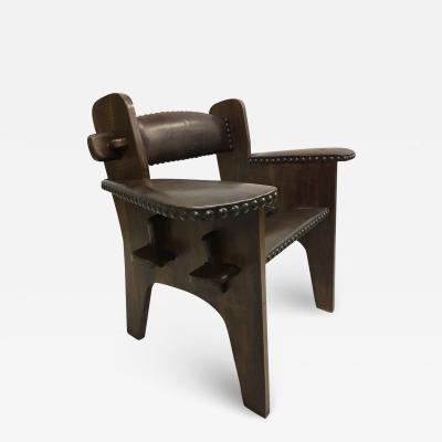 Giacomo Balla Pair of Italian Futurist Wood Leather Lounge Chairs Giacomo Balla Attributed