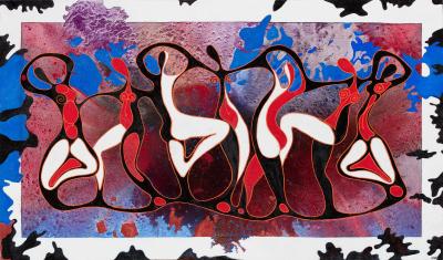 Gian Berto Vanni Dance Under the Moon Dancing Figures Reminiscent of Matisse Red and Blue