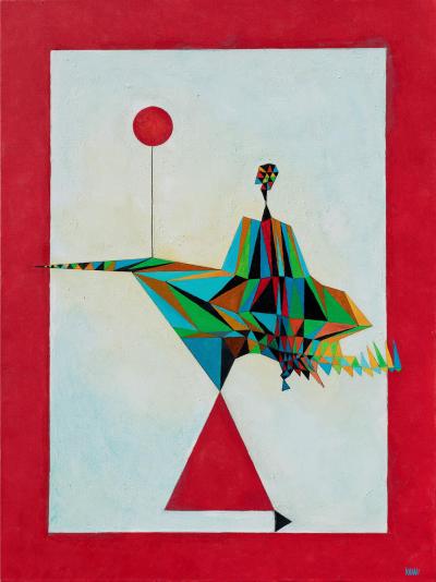 Gian Berto Vanni Sophisticated Lady on a Walk Woman Walking a Red Balloon Oil Paint Geometry