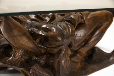 Gian Paulo Zaltron Sculptural Coffee Table in Wood and Glass by Gian Paulo Zaltron Italy 1973