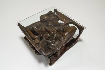 Gian Paulo Zaltron Sculptural Coffee Table in Wood and Glass by Gian Paulo Zaltron Italy 1973