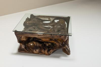 Gian Paulo Zaltron Sculptural Coffee Table in Wood and Glass by Gian Paulo Zaltron Italy 1973