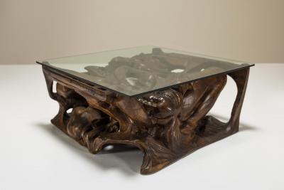 Gian Paulo Zaltron Sculptural Coffee Table in Wood and Glass by Gian Paulo Zaltron Italy 1973