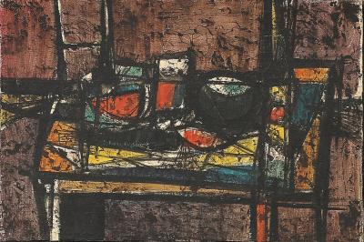 Giancarlo Isola Oil on Canvas Abstract Still Life Entitled Tavolo E Oggetti by Giancarlo Isola