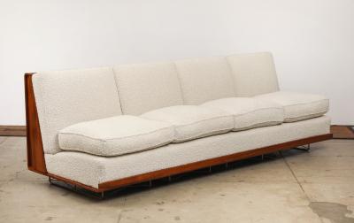 Giancarlo Pozzo Vintage Italian Walnut and Ivory Boucle Mid Century Sofa by Giancarlo Pozzo