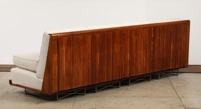 Giancarlo Pozzo Vintage Italian Walnut and Ivory Boucle Mid Century Sofa by Giancarlo Pozzo