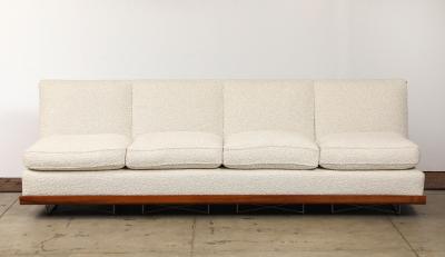 Giancarlo Pozzo Vintage Italian Walnut and Ivory Boucle Mid Century Sofa by Giancarlo Pozzo