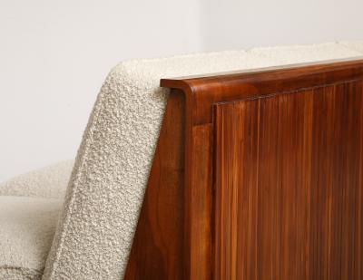 Giancarlo Pozzo Vintage Italian Walnut and Ivory Boucle Mid Century Sofa by Giancarlo Pozzo