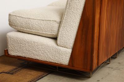 Giancarlo Pozzo Vintage Italian Walnut and Ivory Boucle Mid Century Sofa by Giancarlo Pozzo