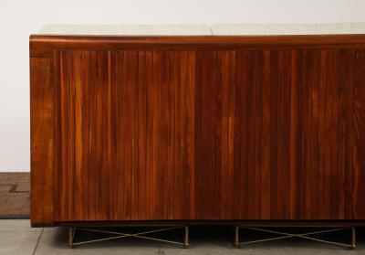 Giancarlo Pozzo Vintage Italian Walnut and Ivory Boucle Mid Century Sofa by Giancarlo Pozzo