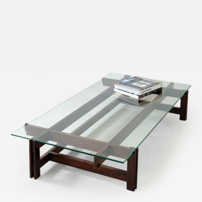 Gianfranco Frattini Large low table with wooden base and thick cut glass top 