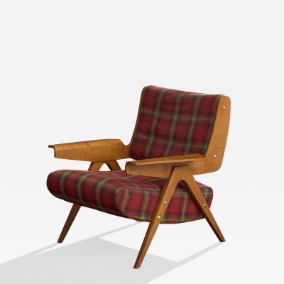 Gianfranco Frattini Lounge Chair with Plywood and Fabric Italy 1950s
