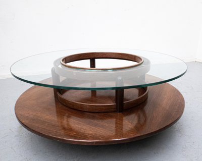 Gianfranco Frattini Mid Century Gianfranco Frattini Round Coffee Table Teak and Glass 1950s