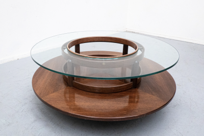 Gianfranco Frattini Mid Century Gianfranco Frattini Round Coffee Table Teak and Glass 1950s