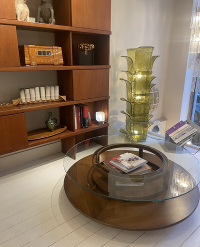 Gianfranco Frattini Mid Century Gianfranco Frattini Round Coffee Table Teak and Glass 1950s