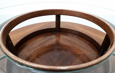 Gianfranco Frattini Mid Century Gianfranco Frattini Round Coffee Table Teak and Glass 1950s