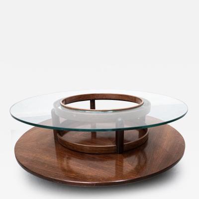 Gianfranco Frattini Mid Century Gianfranco Frattini Round Coffee Table Teak and Glass 1950s