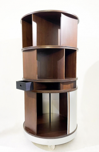 Gianfranco Frattini Mid Century Revolving Bookcase with Shutters attributed to Gianfranco Frattini