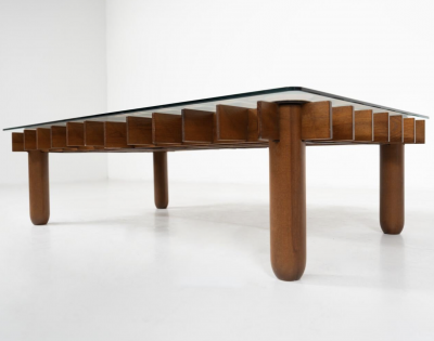Gianfranco Frattini Mid Century Wood and Glass Coffee Table in the style of Gianfranco Frattini