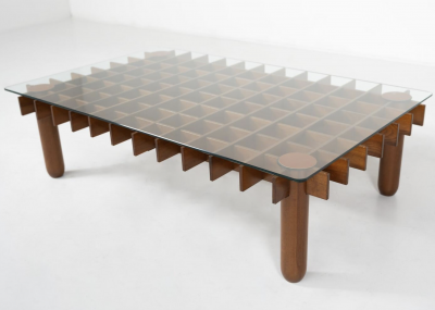 Gianfranco Frattini Mid Century Wood and Glass Coffee Table in the style of Gianfranco Frattini