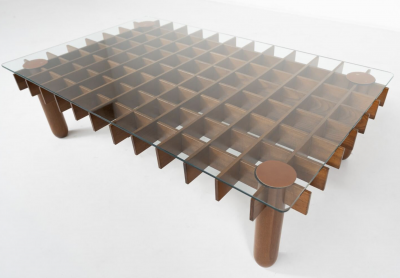 Gianfranco Frattini Mid Century Wood and Glass Coffee Table in the style of Gianfranco Frattini