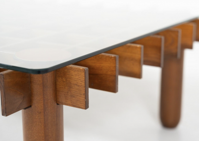 Gianfranco Frattini Mid Century Wood and Glass Coffee Table in the style of Gianfranco Frattini