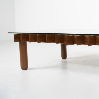 Gianfranco Frattini Mid Century Wood and Glass Coffee Table in the style of Gianfranco Frattini