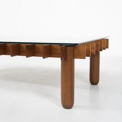 Gianfranco Frattini Mid Century Wood and Glass Coffee Table in the style of Gianfranco Frattini