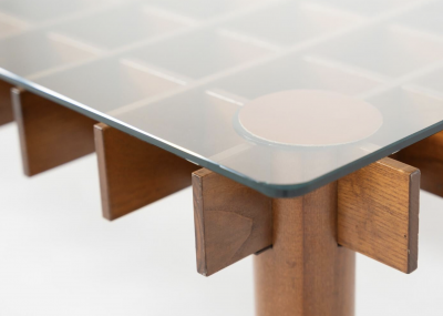 Gianfranco Frattini Mid Century Wood and Glass Coffee Table in the style of Gianfranco Frattini