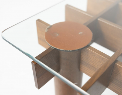 Gianfranco Frattini Mid Century Wood and Glass Coffee Table in the style of Gianfranco Frattini