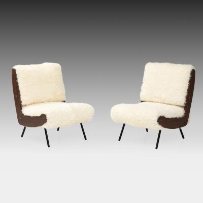 Gianfranco Frattini Rare Ivory Kalgan Lambskin Lounge Chairs Model 836 by Gianfranco Frattini
