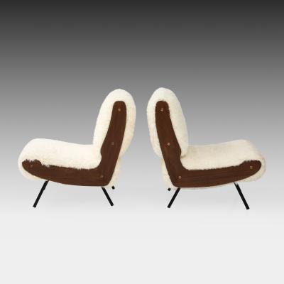 Gianfranco Frattini Rare Ivory Kalgan Lambskin Lounge Chairs Model 836 by Gianfranco Frattini