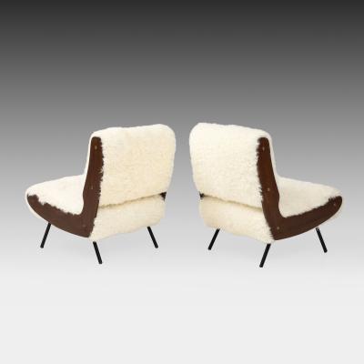 Gianfranco Frattini Rare Ivory Kalgan Lambskin Lounge Chairs Model 836 by Gianfranco Frattini