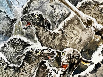 Gianni Benvenuti Don Quixote Nobleman on Horse with Sheep Action Painting 1961