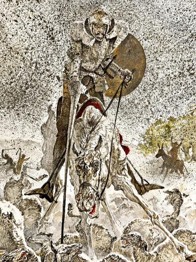 Gianni Benvenuti Don Quixote Nobleman on Horse with Sheep Action Painting 1961