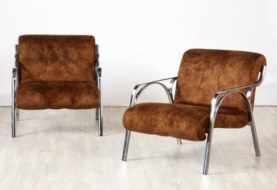 Gianni Moscatelli Gianni Moscatelli Pair of Chrome Lounge Chairs Italy circa 1970