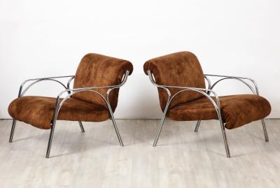 Gianni Moscatelli Gianni Moscatelli Pair of Chrome Lounge Chairs Italy circa 1970