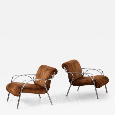 Gianni Moscatelli Gianni Moscatelli Pair of Chrome Lounge Chairs Italy circa 1970