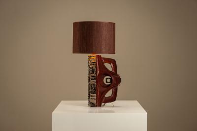 Gianni Pinna Gianni Pinna Table Lamp in Wood with Glazed Ceramic Decoration Italy 1970s