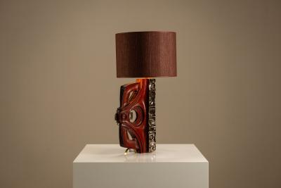 Gianni Pinna Gianni Pinna Table Lamp in Wood with Glazed Ceramic Decoration Italy 1970s